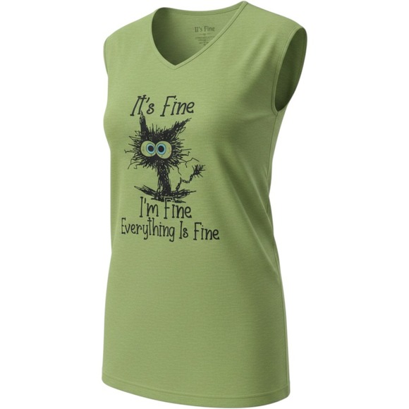 Unbranded Tops - Graphic Tee Women XXL Green Its Fine Im Fine Everything Is Fine Cat